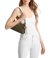 Michael Kors Nolita Medium Woven Suede Chain Pouchette Shoulder Bag