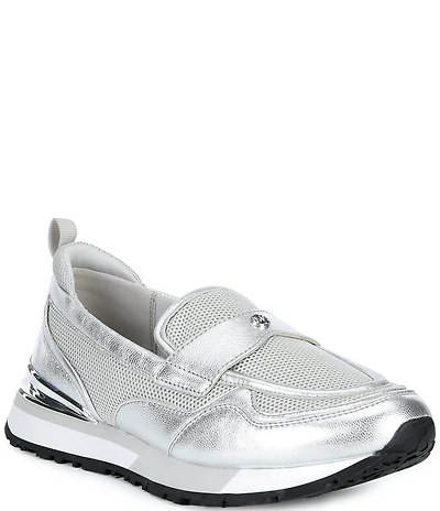 Michael Kors Nova Metallic Leather and Mesh Trainer Loafers