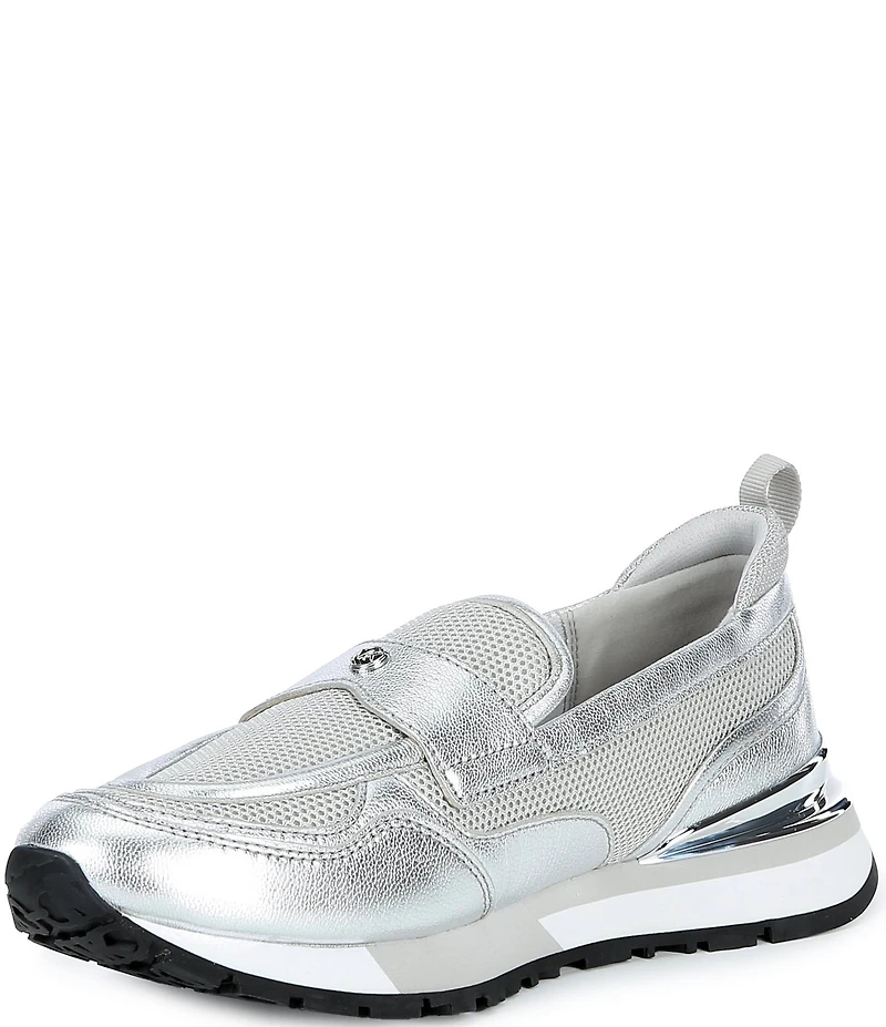 Michael Kors Nova Metallic Leather and Mesh Trainer Loafers
