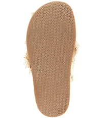 Michael Kors Peyton Woven Raffia Fringed Cross Band Flat Slide Sandals