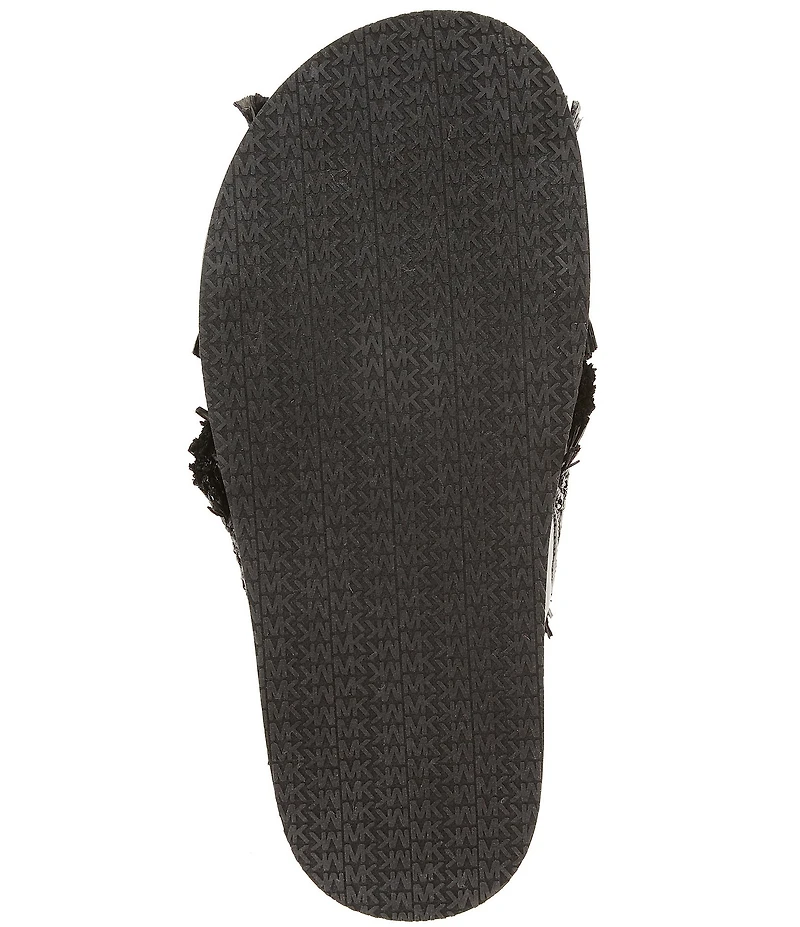 Michael Kors Peyton Woven Raffia Fringed Cross Band Flat Slide Sandals