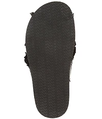 Michael Kors Peyton Woven Raffia Fringed Cross Band Flat Slide Sandals