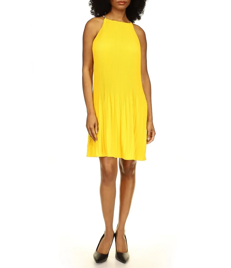 Michael Kors Pleated Halter Neckline Sleeveless Dress