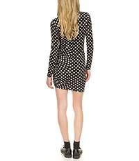Michael Kors Polka Dot Matte Jersey Keyhole Crew Neck Long Sleeve Bodycon Mini Dress