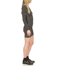 Michael Kors Polka Dot Matte Jersey Keyhole Crew Neck Long Sleeve Bodycon Mini Dress