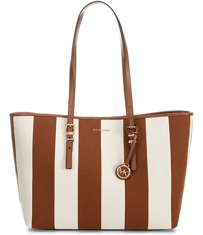 Michael Kors Quinn Canvas Large Striped Top Zip Tote Bag