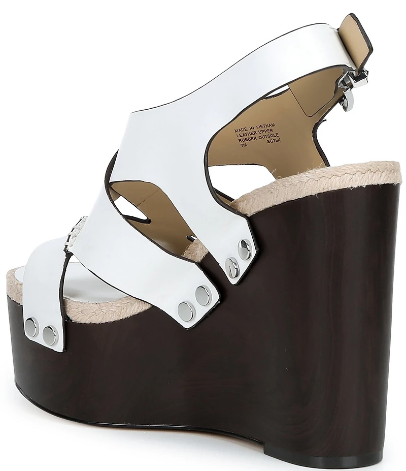 Michael Kors Raven Leather Ankle Wrap Wedge Sandals