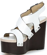 Michael Kors Raven Leather Ankle Wrap Wedge Sandals