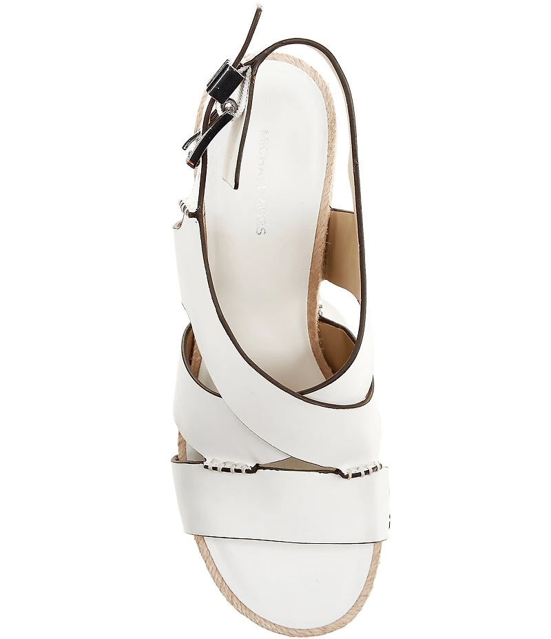 Michael Kors Raven Leather Ankle Wrap Wedge Sandals