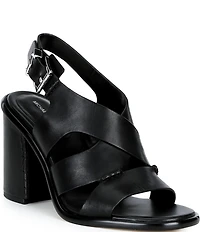 Michael Kors Raven Leather Slingback Block Heel Sandals