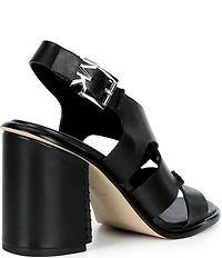 Michael Kors Raven Leather Slingback Block Heel Sandals