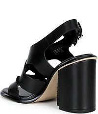 Michael Kors Raven Leather Slingback Block Heel Sandals