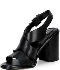 Michael Kors Raven Leather Slingback Block Heel Sandals