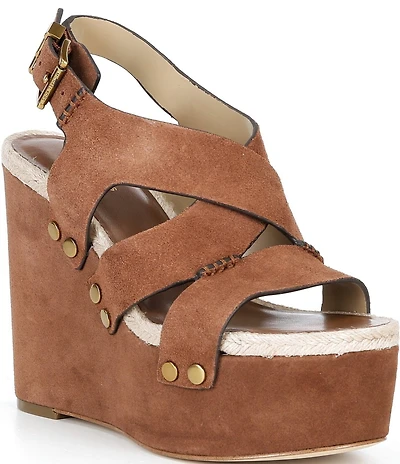 Michael Kors Raven Suede Ankle Wrap Wedge Sandals