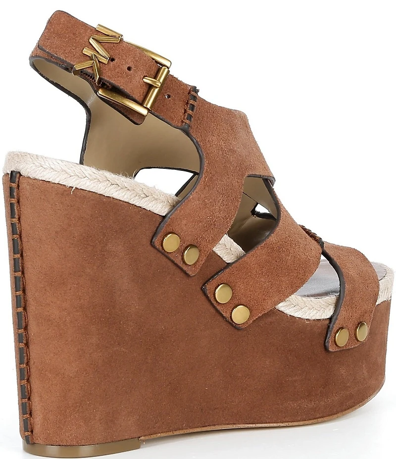 Michael Kors Raven Suede Ankle Wrap Wedge Sandals