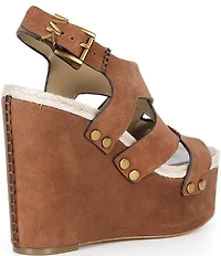 Michael Kors Raven Suede Ankle Wrap Wedge Sandals