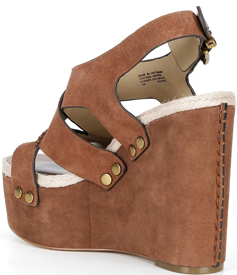 Michael Kors Raven Suede Ankle Wrap Wedge Sandals