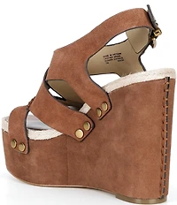 Michael Kors Raven Suede Ankle Wrap Wedge Sandals