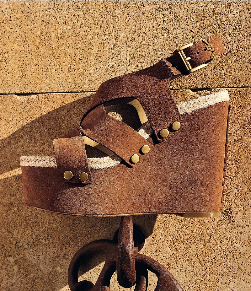 Michael Kors Raven Suede Ankle Wrap Wedge Sandals