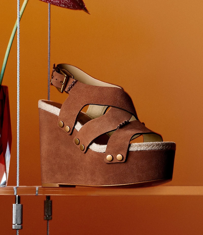 Michael Kors Raven Suede Ankle Wrap Wedge Sandals