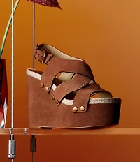 Michael Kors Raven Suede Ankle Wrap Wedge Sandals