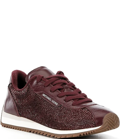 Michael Kors Rhodes Rhinestone Embellished Leather Lace Up Trainer Sneakers