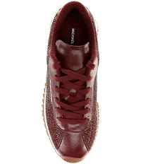Michael Kors Rhodes Rhinestone Embellished Leather Lace Up Trainer Sneakers
