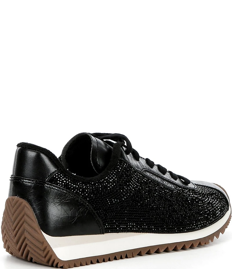 Michael Kors Rhodes Rhinestone Embellished Leather Lace Up Trainer Sneakers