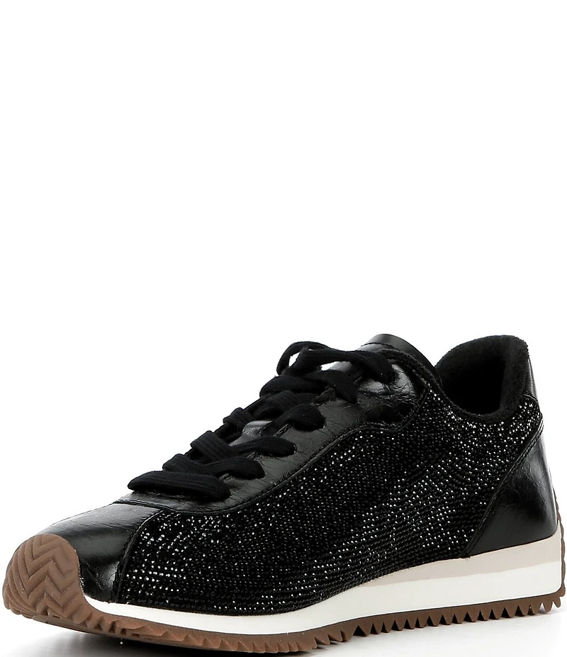 Michael Kors Rhodes Rhinestone Embellished Leather Lace Up Trainer Sneakers