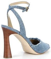 Michael Kors Rosie High Frayed Denim Ankle Strap Peep Toe Sandals