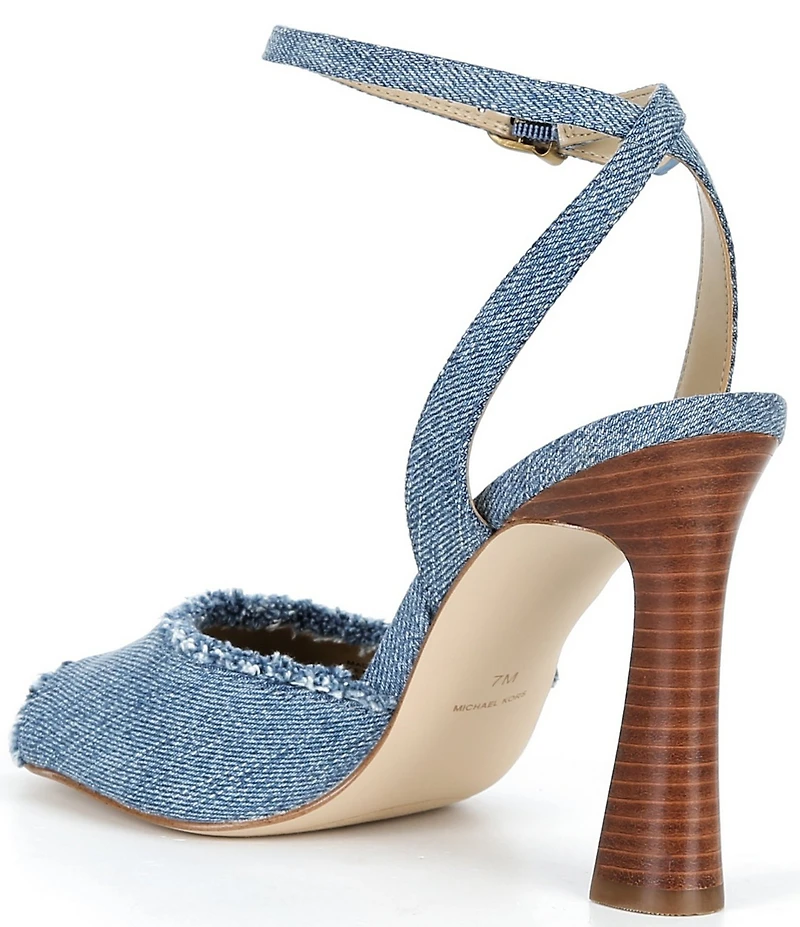 Michael Kors Rosie High Frayed Denim Ankle Strap Peep Toe Sandals