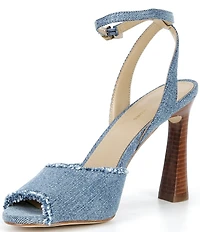 Michael Kors Rosie High Frayed Denim Ankle Strap Peep Toe Sandals