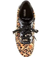 Michael Kors Scotty Cheetah Print Hair Calf Charm Hardware Lace Up Sneakers