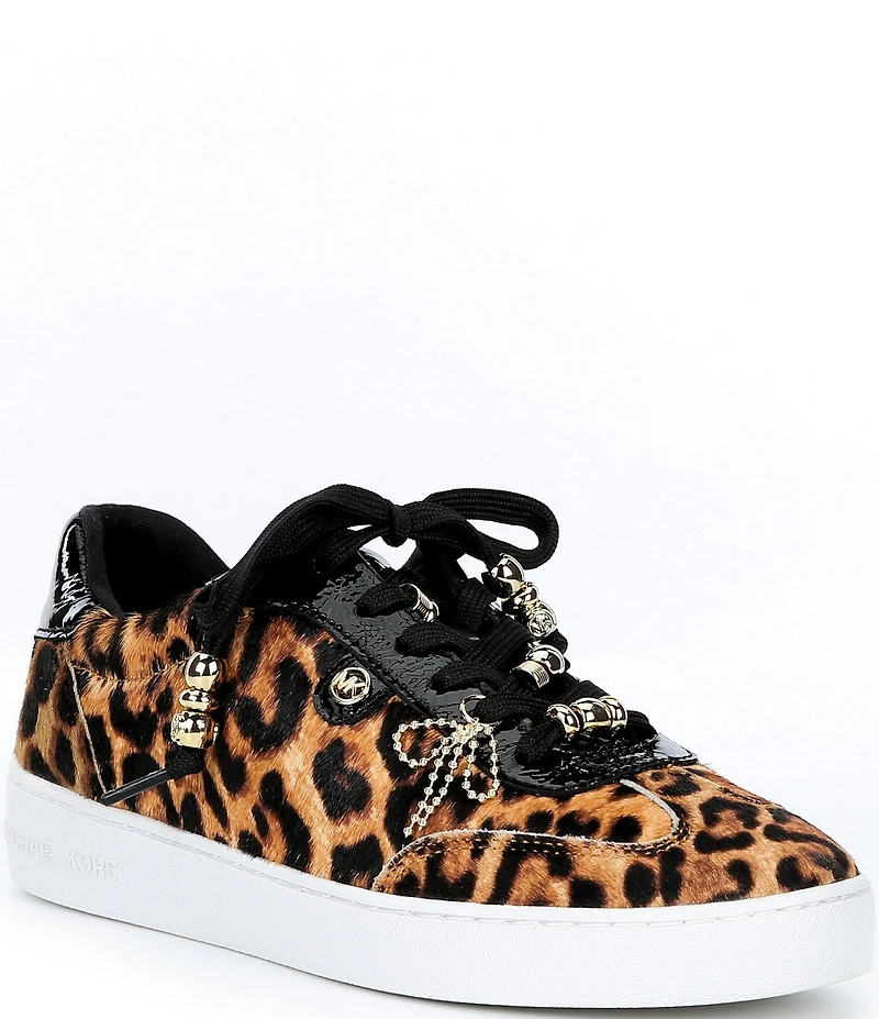 Michael Kors Scotty Cheetah Print Hair Calf Charm Hardware Lace Up Sneakers
