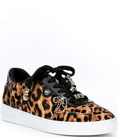 Michael Kors Scotty Cheetah Print Hair Calf Charm Hardware Lace Up Sneakers