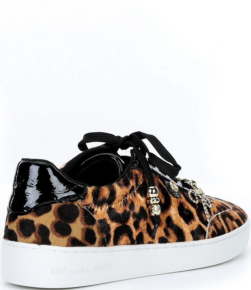 Michael Kors Scotty Cheetah Print Hair Calf Charm Hardware Lace Up Sneakers