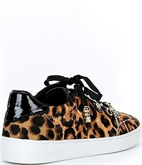 Michael Kors Scotty Cheetah Print Hair Calf Charm Hardware Lace Up Sneakers