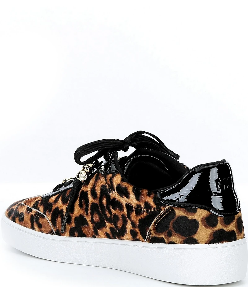 Michael Kors Scotty Cheetah Print Hair Calf Charm Hardware Lace Up Sneakers