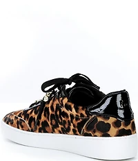 Michael Kors Scotty Cheetah Print Hair Calf Charm Hardware Lace Up Sneakers