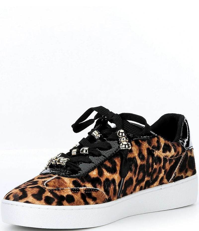 Michael Kors Scotty Cheetah Print Hair Calf Charm Hardware Lace Up Sneakers