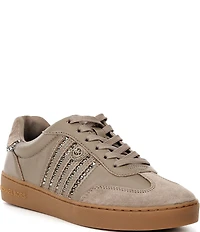 Michael Kors Scotty Leather and Suede Rhinestone Embellished Lace Up Sneakers