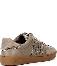 Michael Kors Scotty Leather and Suede Rhinestone Embellished Lace Up Sneakers