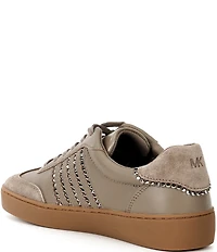 Michael Kors Scotty Leather and Suede Rhinestone Embellished Lace Up Sneakers