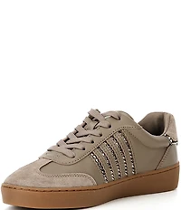 Michael Kors Scotty Leather and Suede Rhinestone Embellished Lace Up Sneakers