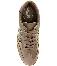 Michael Kors Scotty Leather and Suede Rhinestone Embellished Lace Up Sneakers
