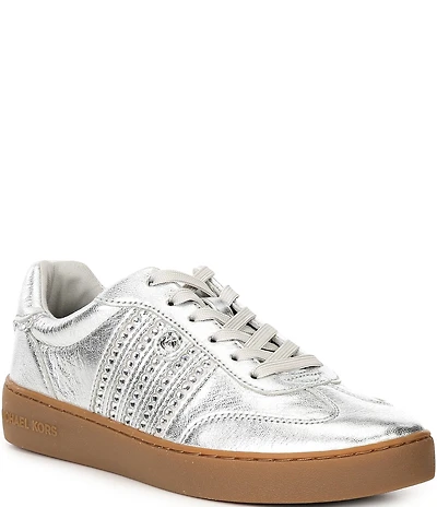 Michael Kors Scotty Metallic Leather Rhinestone Embellished Lace Up Sneakers