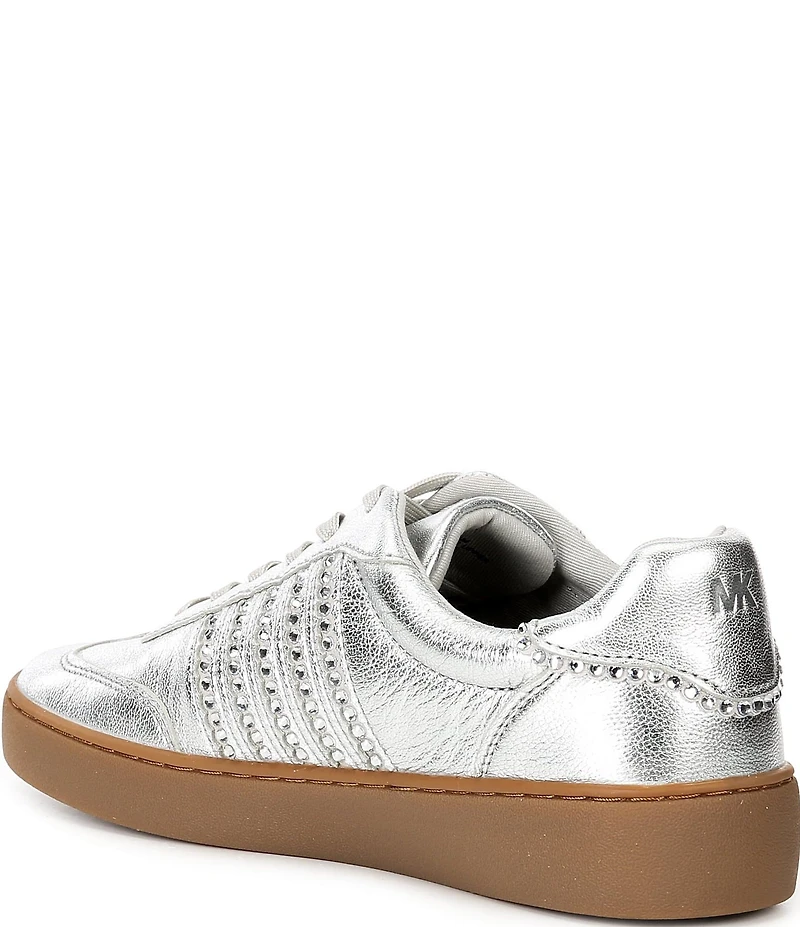 Michael Kors Scotty Metallic Leather Rhinestone Embellished Lace Up Sneakers