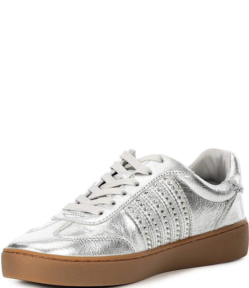 Michael Kors Scotty Metallic Leather Rhinestone Embellished Lace Up Sneakers