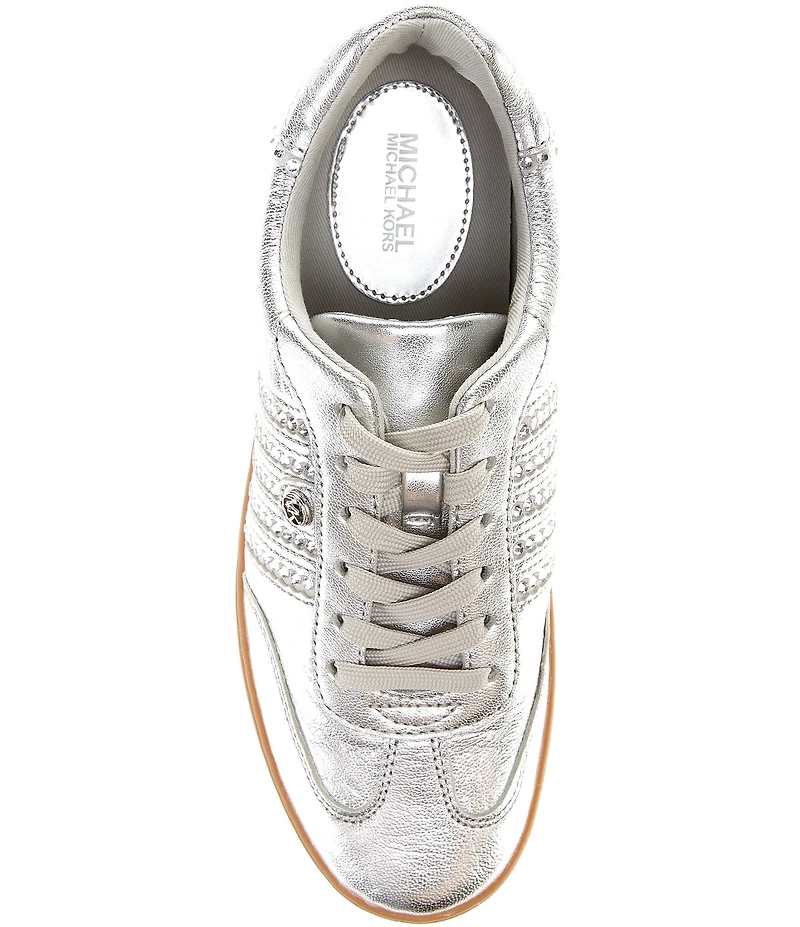 Michael Kors Scotty Metallic Leather Rhinestone Embellished Lace Up Sneakers