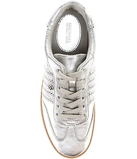 Michael Kors Scotty Metallic Leather Rhinestone Embellished Lace Up Sneakers